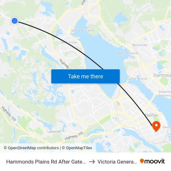 Hammonds Plains Rd After Gatehouse Run (6830) to Victoria General Hospital map