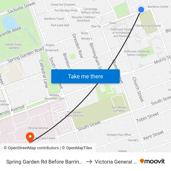 Spring Garden Rd Before Barrington St (8338) to Victoria General Hospital map