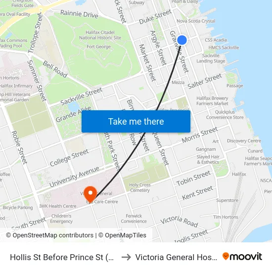 Hollis St Before Prince St (8822) to Victoria General Hospital map