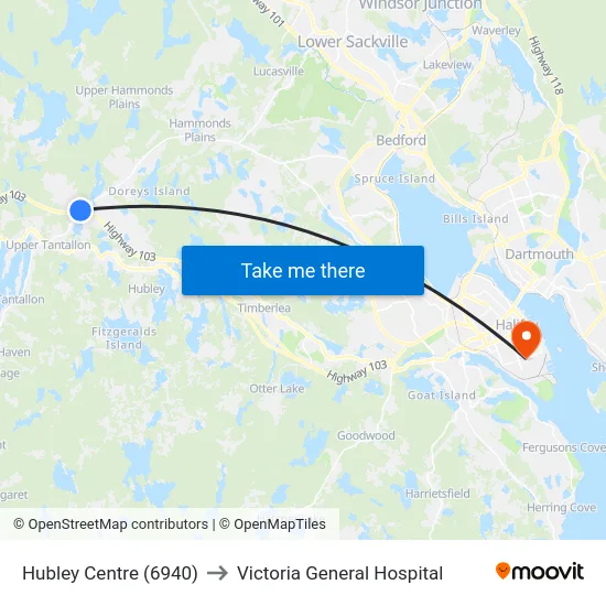 Hubley Centre (6940) to Victoria General Hospital map