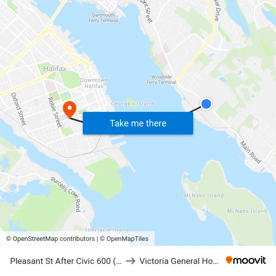 Pleasant St After Civic 600 (7469) to Victoria General Hospital map