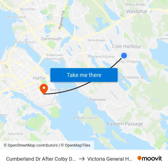 Cumberland Dr After Colby Dr (6541) to Victoria General Hospital map