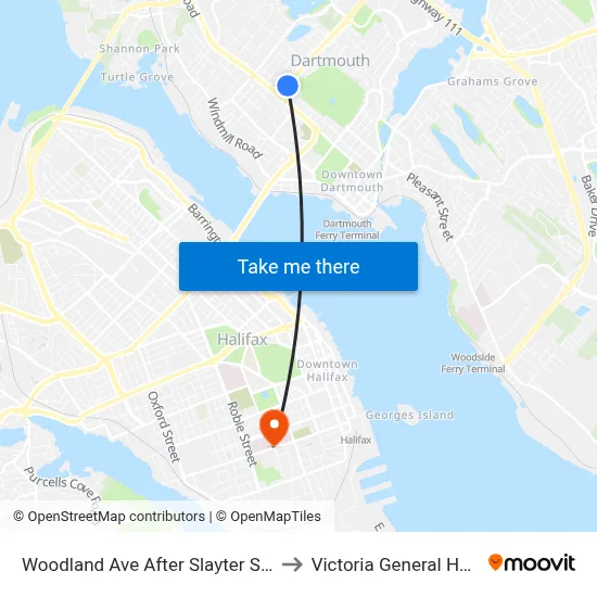 Woodland Ave After Slayter St (2306) to Victoria General Hospital map