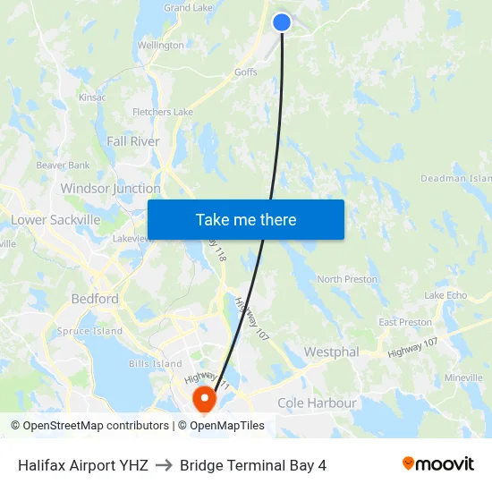Halifax Airport YHZ to Bridge Terminal Bay 4 map