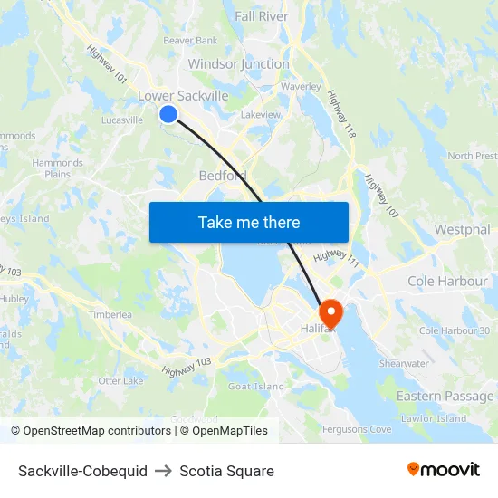 Sackville-Cobequid to Scotia Square map