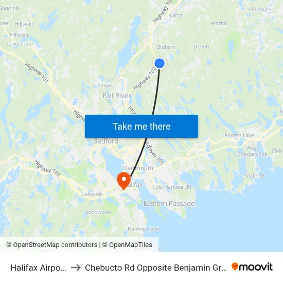 Halifax Airport YHZ to Chebucto Rd Opposite Benjamin Green Dr (6413) map