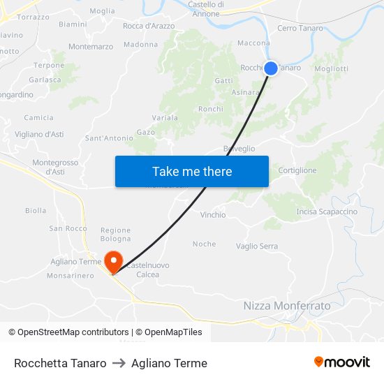 Rocchetta Tanaro to Agliano Terme map