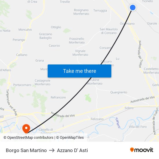 Borgo San Martino to Azzano D' Asti map