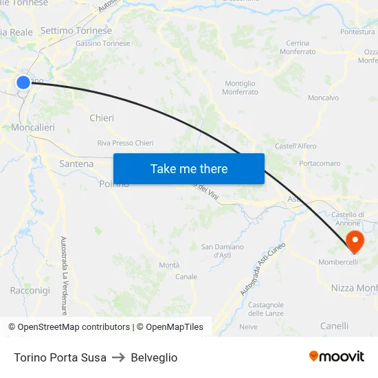 Turin Porta Susa to Belveglio map