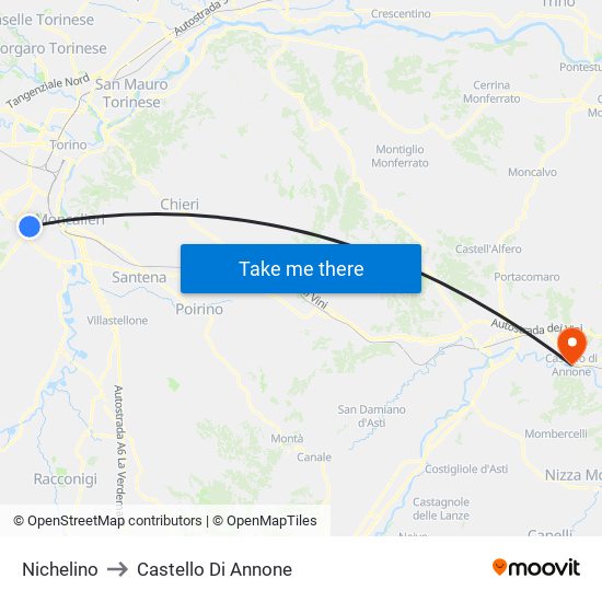 Nichelino to Castello Di Annone map
