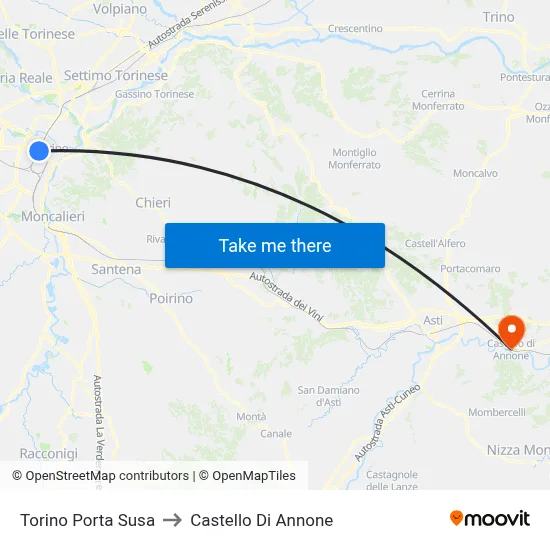 Turin Porta Susa to Annone Castle map