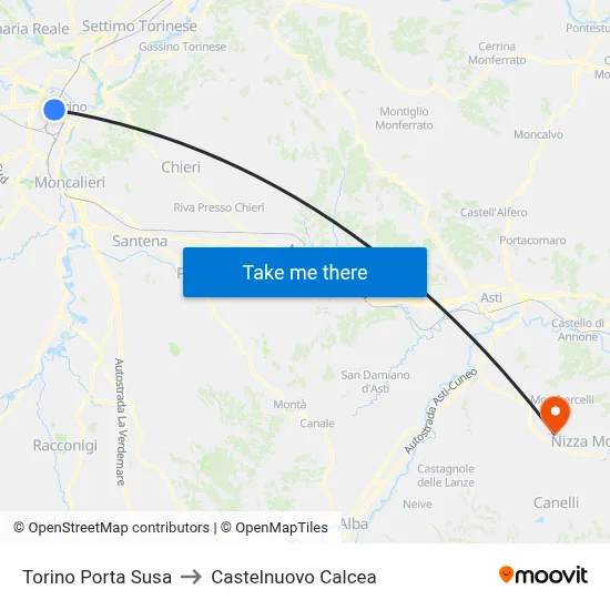 Turin Porta Susa to Castelnuovo Calcea map