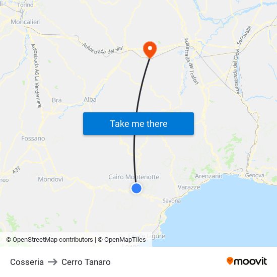 Cosseria to Cerro Tanaro map