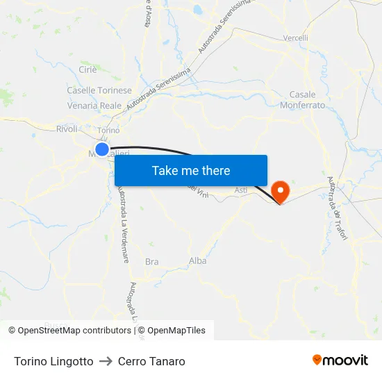 Turin Lingotto to Cerro Tanaro map