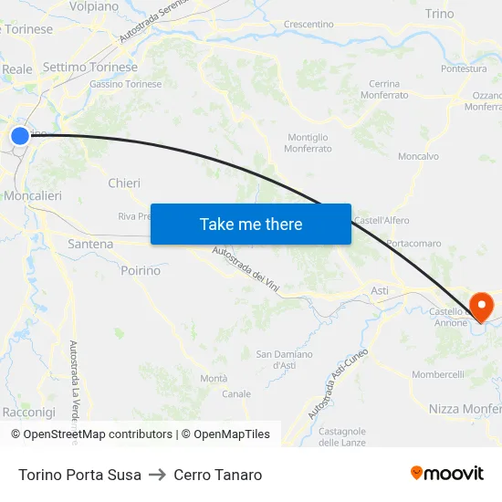 Turin Porta Susa to Cerro Tanaro map