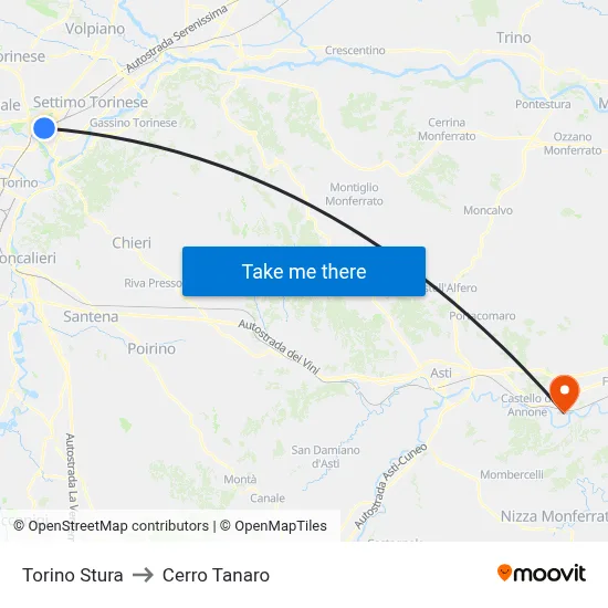 Turin Stura to Cerro Tanaro map