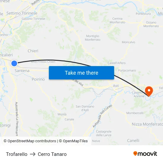 Trofarello to Cerro Tanaro map