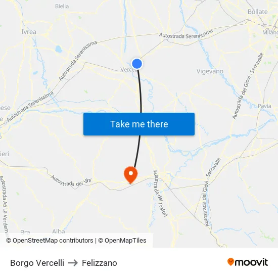 Borgo Vercelli to Felizzano map