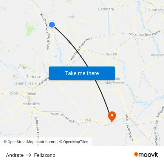 Andrate to Felizzano map