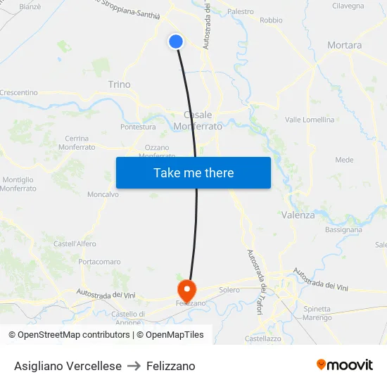Asigliano Vercellese to Felizzano map