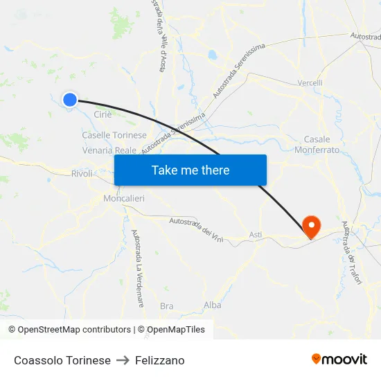Coassolo Torinese to Felizzano map