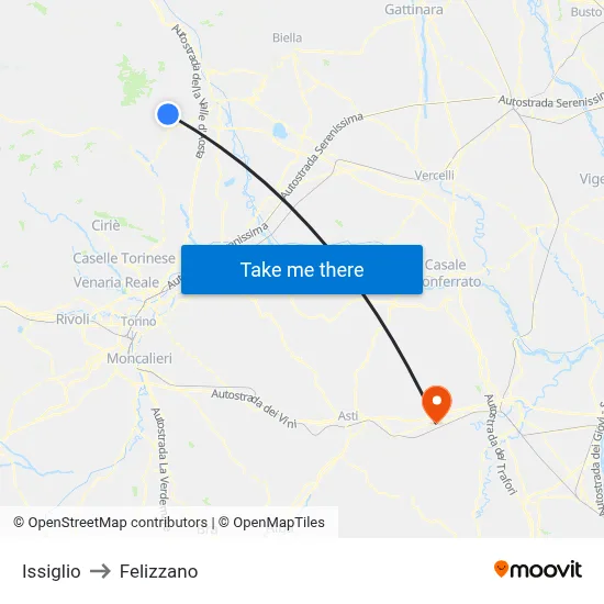 Issiglio to Felizzano map