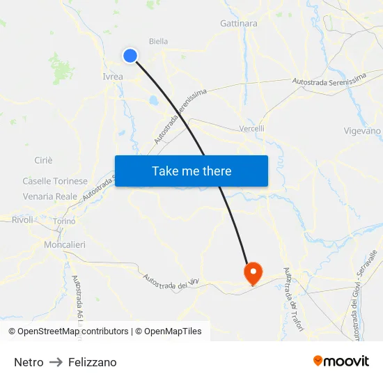 Netro to Felizzano map