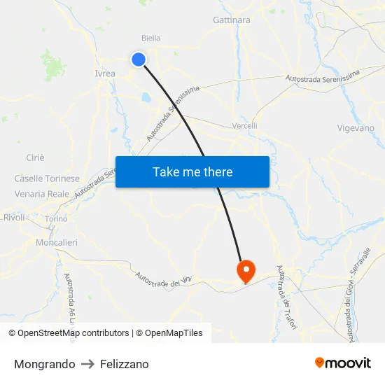 Mongrando to Felizzano map