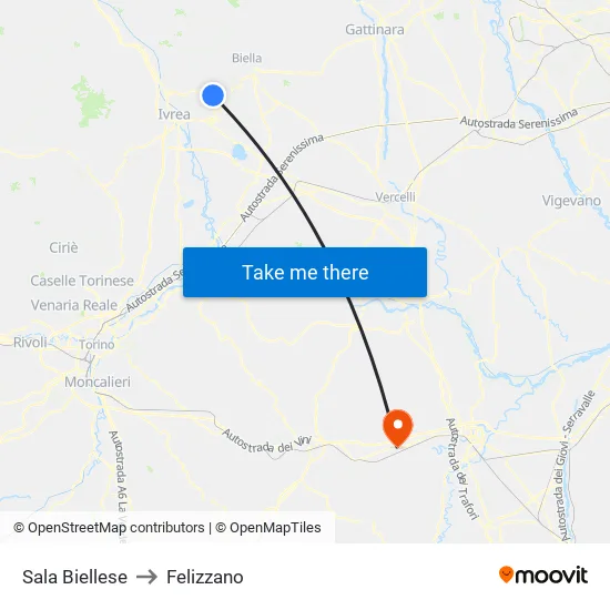 Sala Biellese to Felizzano map