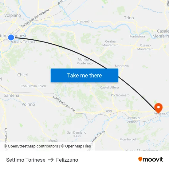 Settimo Torinese to Felizzano map