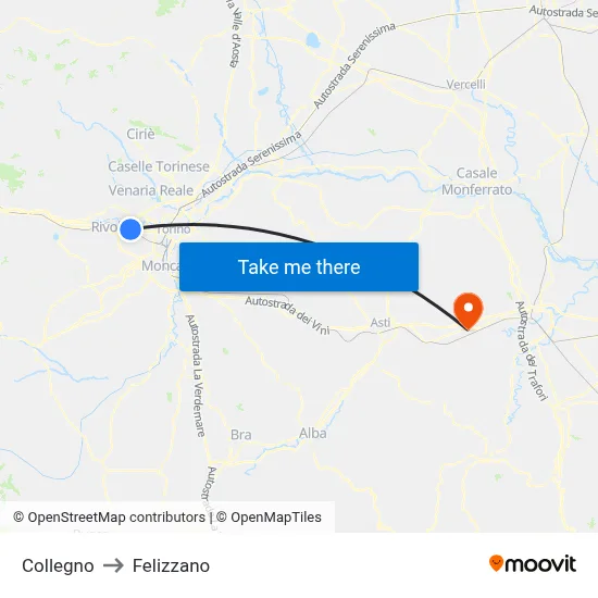 Collegno to Felizzano map