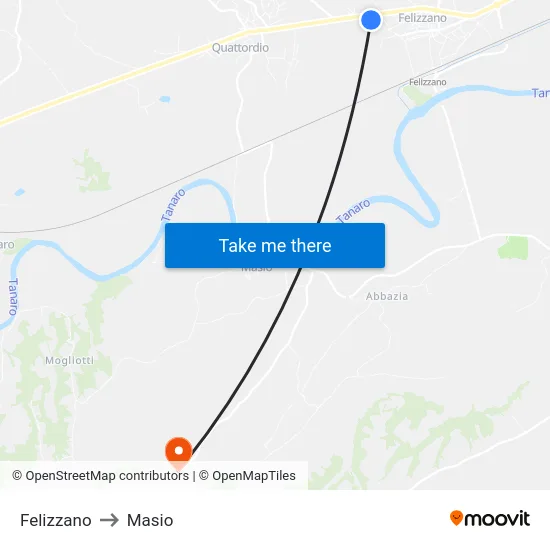 Felizzano to Masio map