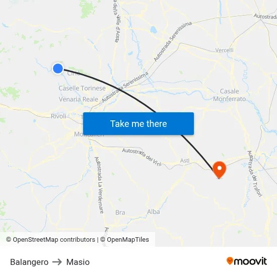 Balangero to Masio map
