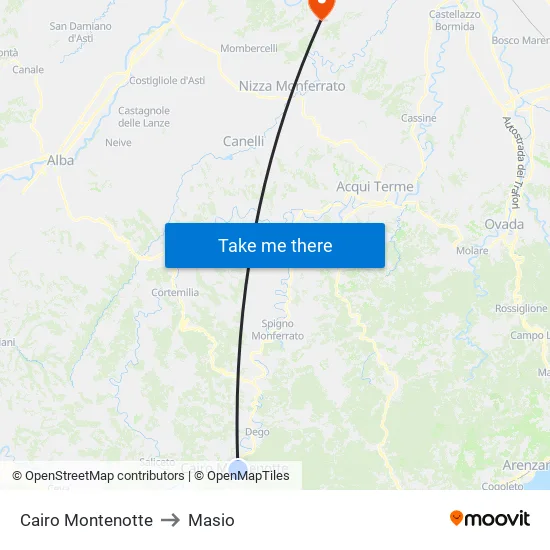 Cairo Montenotte to Masio map