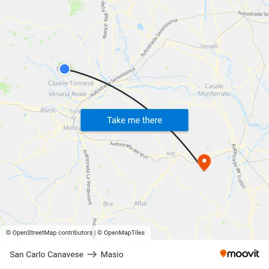 San Carlo Canavese to Masio map