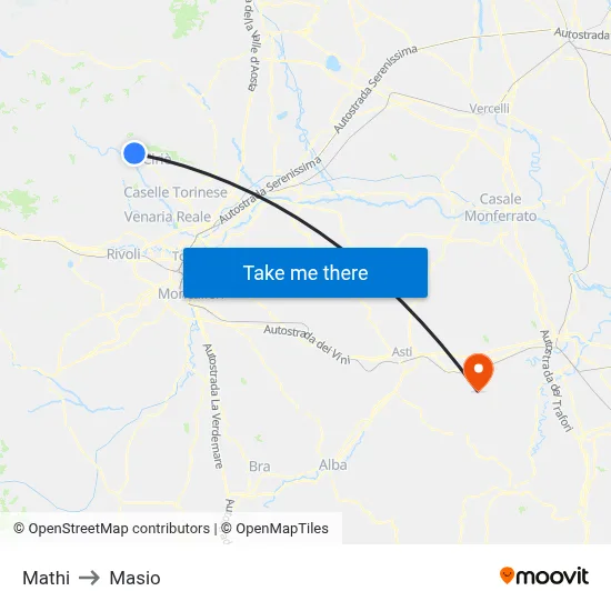 Mathi to Masio map