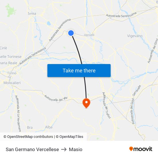 San Germano Vercellese to Masio map