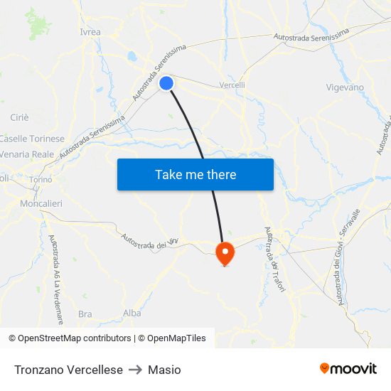 Tronzano Vercellese to Masio map