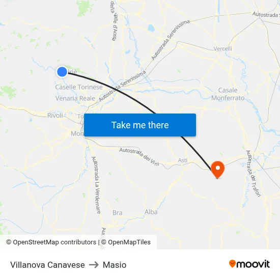 Villanova Canavese to Masio map