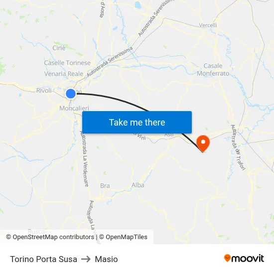 Turin Porta Susa to Masio map
