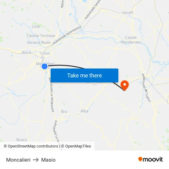 Moncalieri to Masio map