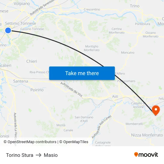 Turin Stura to Masio map