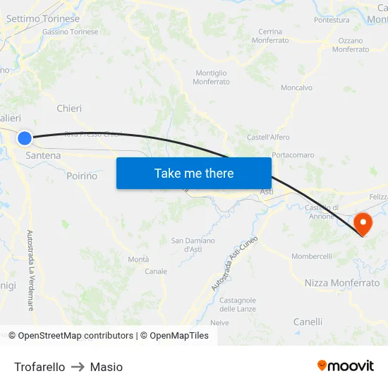 Trofarello to Masio map