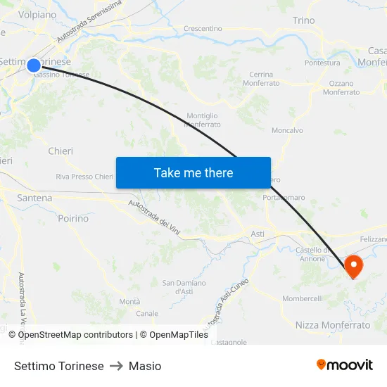 Settimo Torinese to Masio map