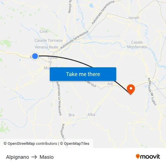 Alpignano to Masio map