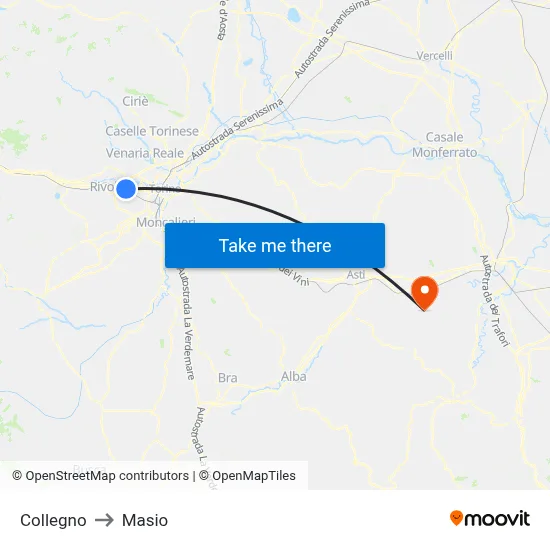 Collegno to Masio map