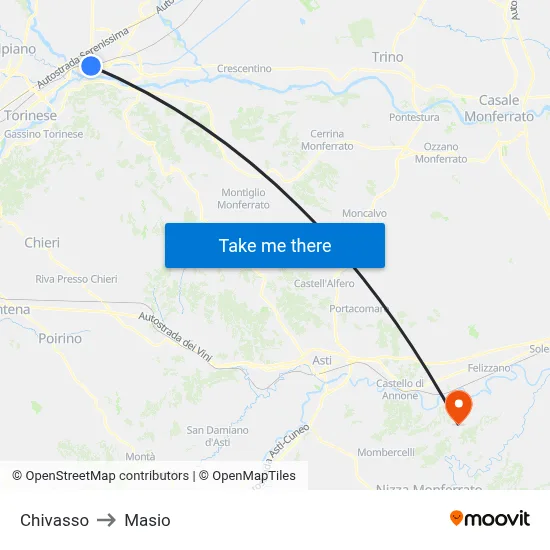 Chivasso to Masio map