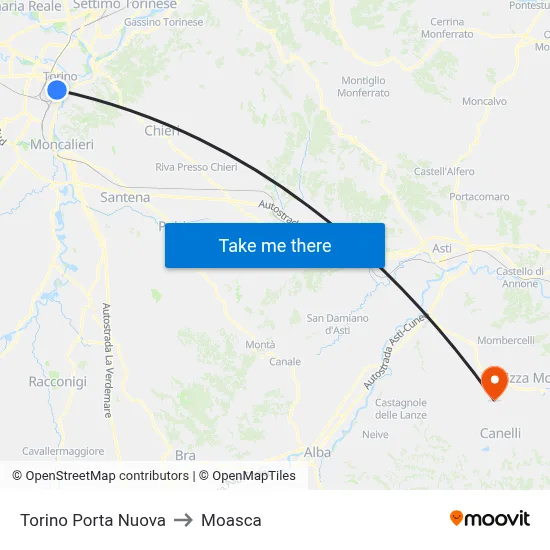 Turin Porta Nuova to Moasca map