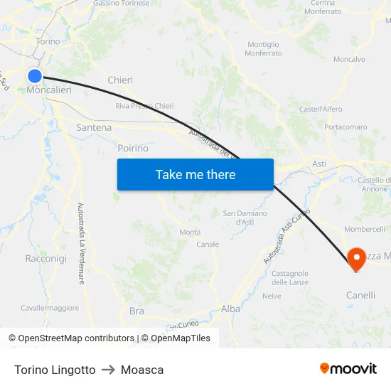 Turin Lingotto to Moasca map