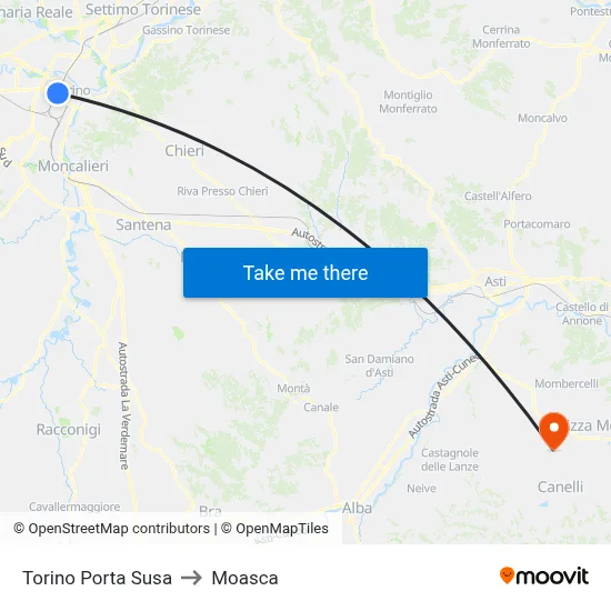 Turin Porta Susa to Moasca map